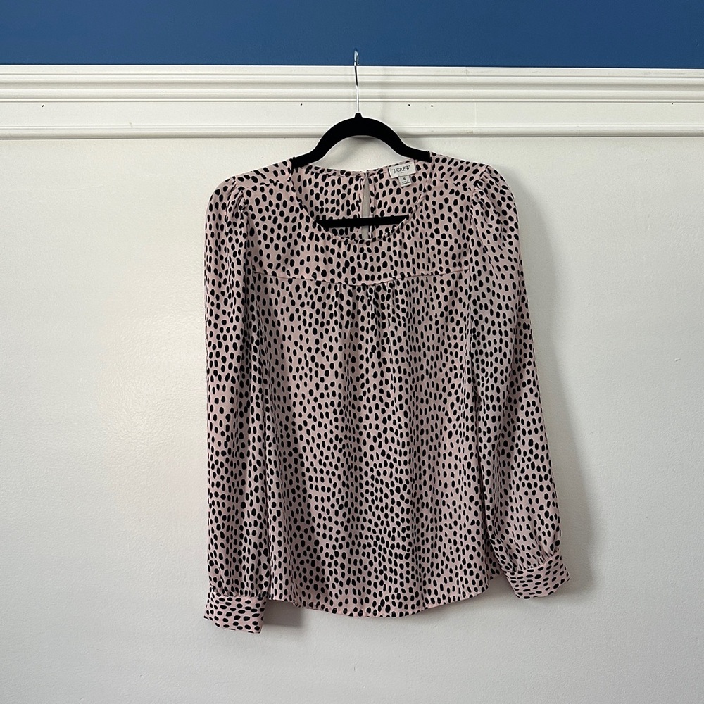 J. Crew Black and Cream Patterned Blouse